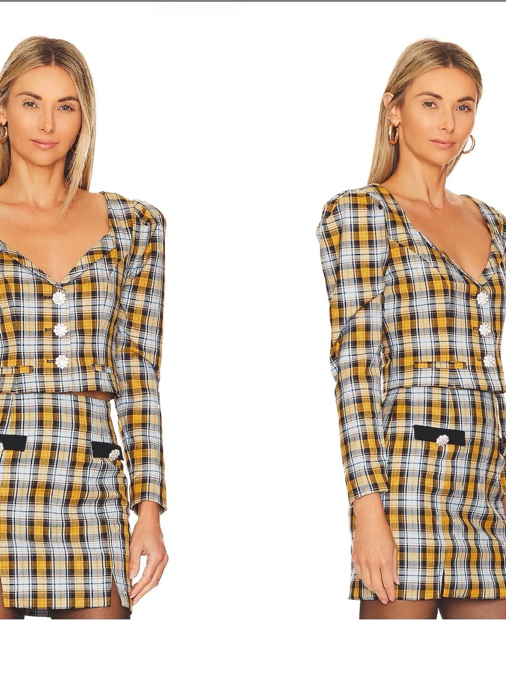 MAJORELLE Yellow Black White Plaid Two-Piece Skirt Set